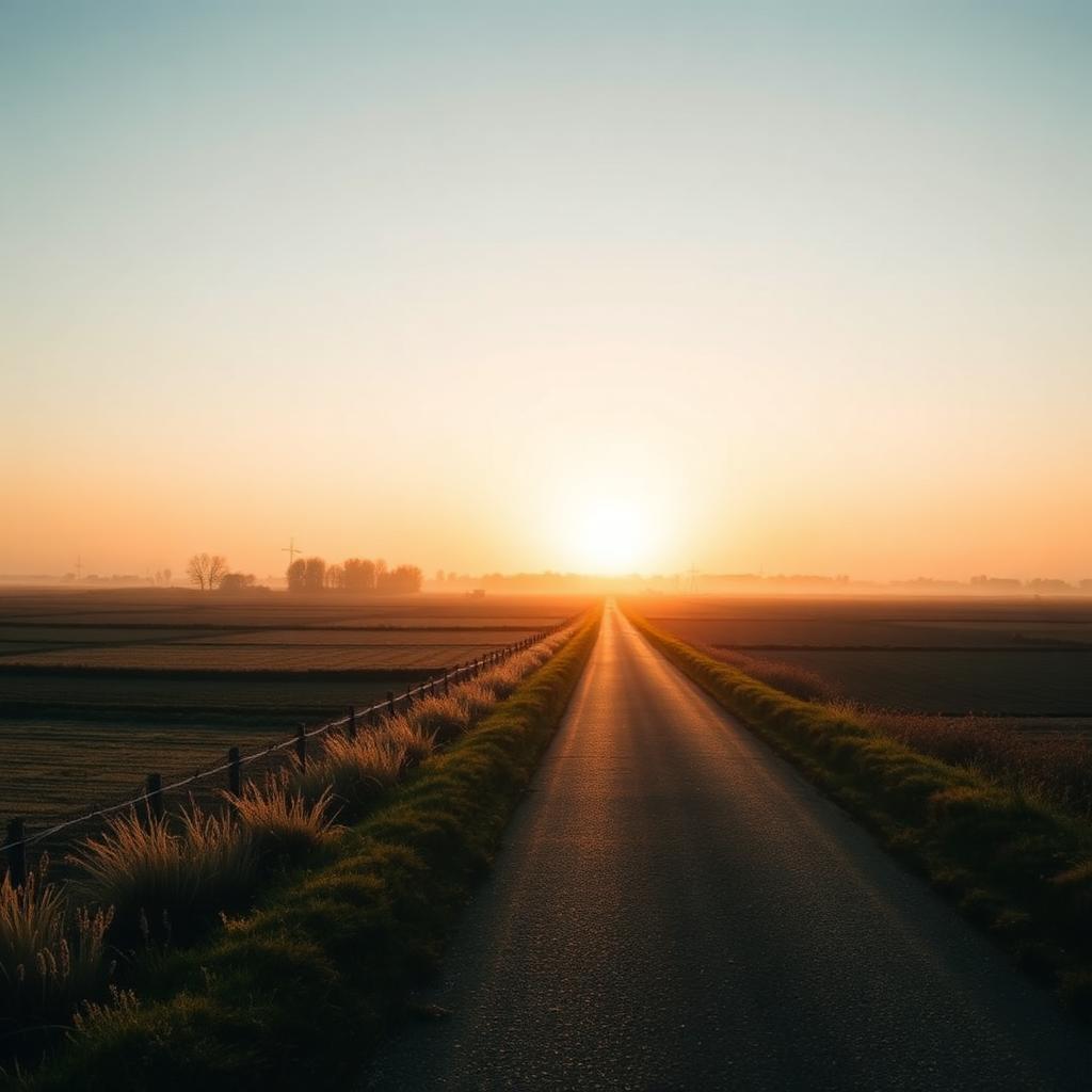 Zonsopgang boven een Nederlandse weg richting de horizon